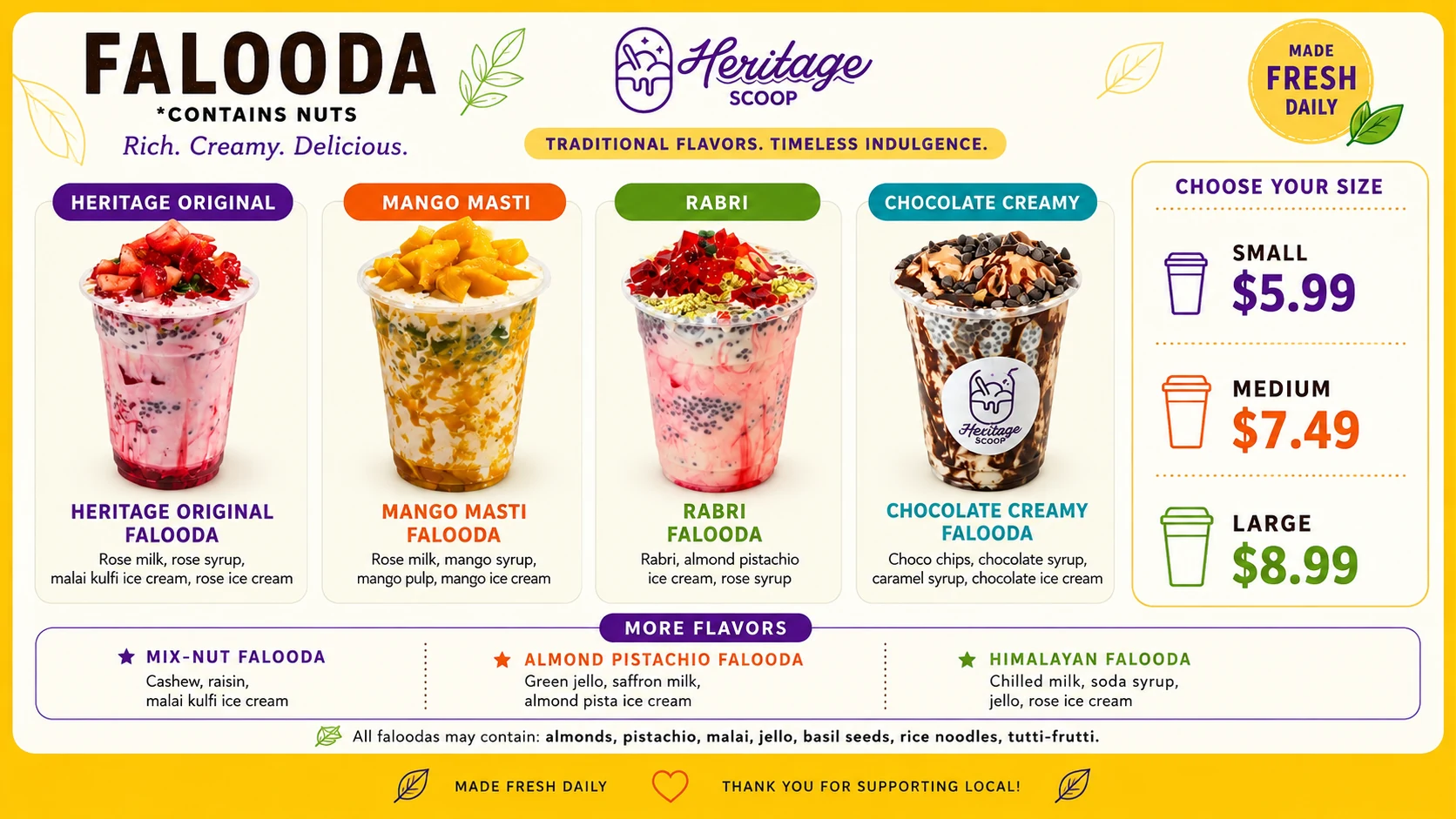 Heritage Scoop Falooda menu board