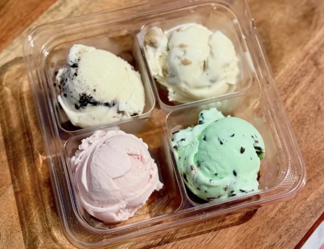 A four-flavor ice cream flight at Heritage Scoop
